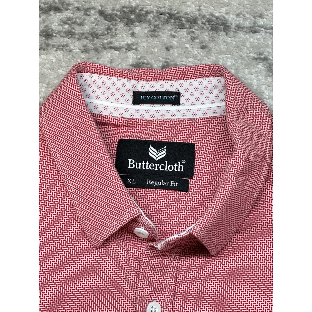 Buttercloth Button Down Shirt Mens XL Red Icy Cotton Regular Fit Short Sleeve - Picture 3 of 9